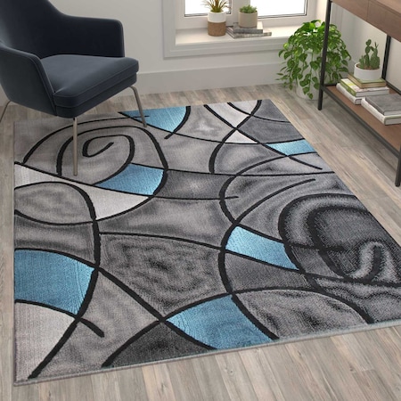 Blue 5' X 7' Abstract Design Accent Area Rug